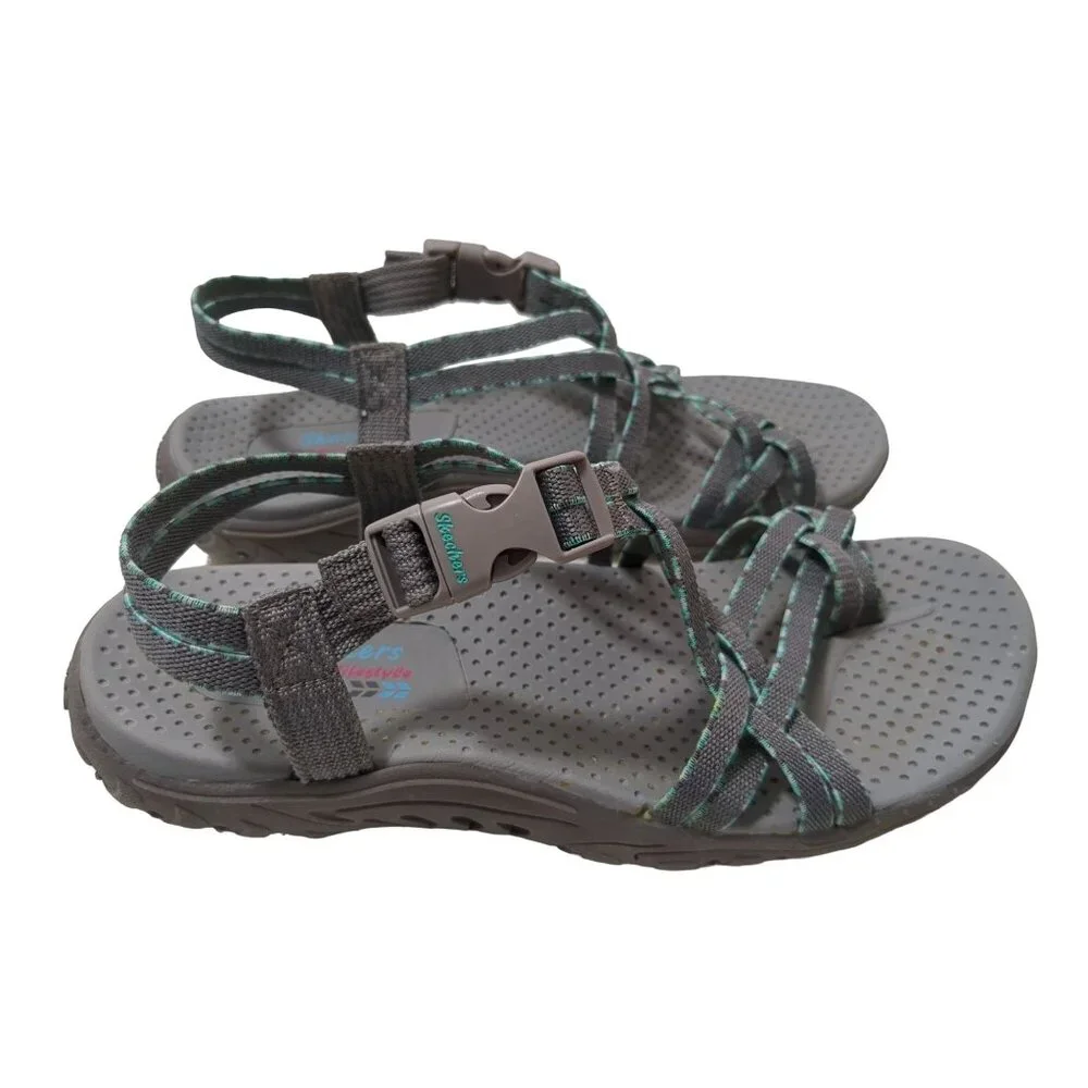 Skechers Sport Sandal Womens 6 Gray Strappy Toe Thong Reggae Fun Banter Gorpcore